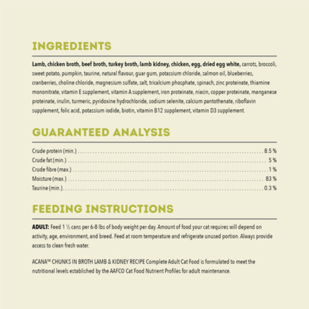 Acana Wet Cat Food -  Chunks in Broth Lamb & Kidney Recipe Canned