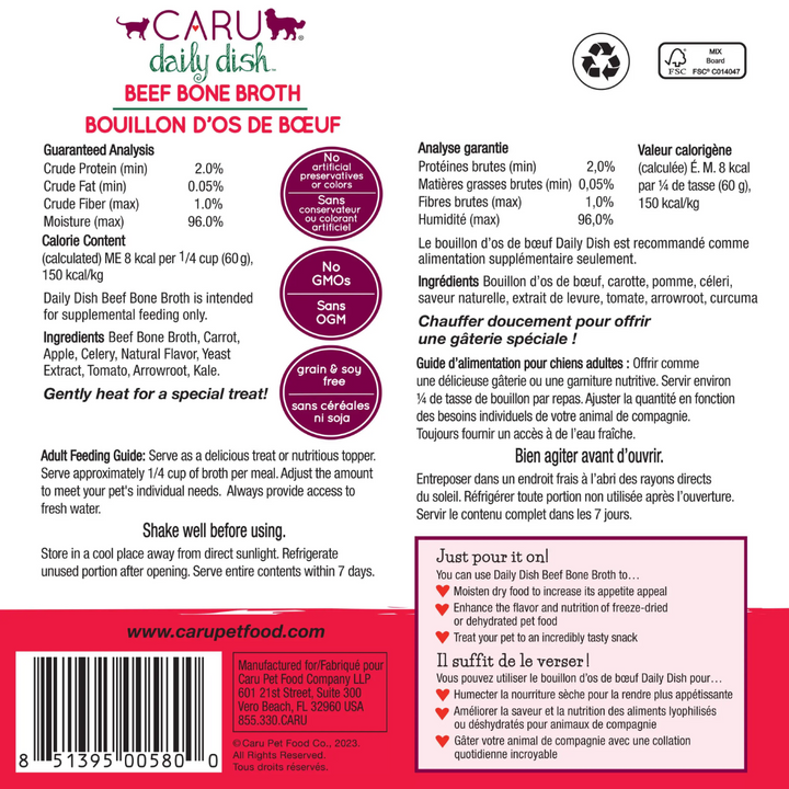 Caru Daily Dish Dog and Cat Food Toppers - Daily Dish Beef Bone Broth