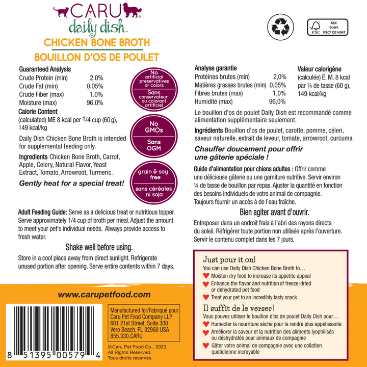 Caru Daily Dish Dog and Cat Food Toppers - Daily Dish Chicken Bone Broth