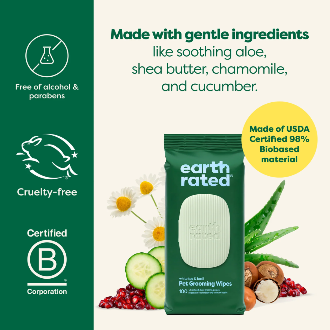 Earth Rated Pet Wipes - White Tea & Basil Wipes