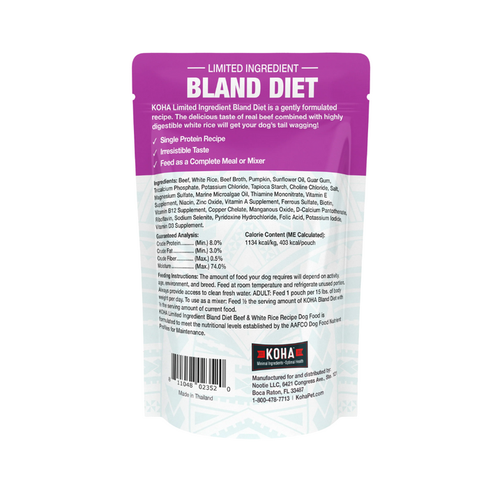 KOHA Wet Dog Food - Limited Ingredient Wet Bland Diet Beef & White Rice Recipe