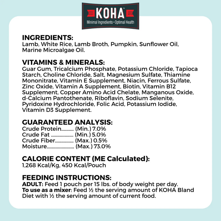 KOHA Wet Dog Food - Limited Ingredient Wet Bland Diet Lamb & White Rice Recipe