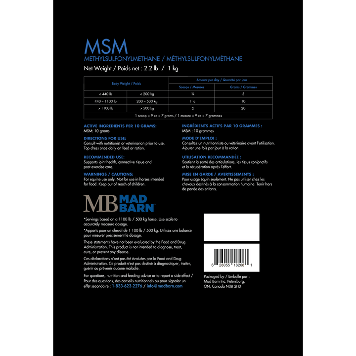 Equine Supplements - Mad Barn MSM