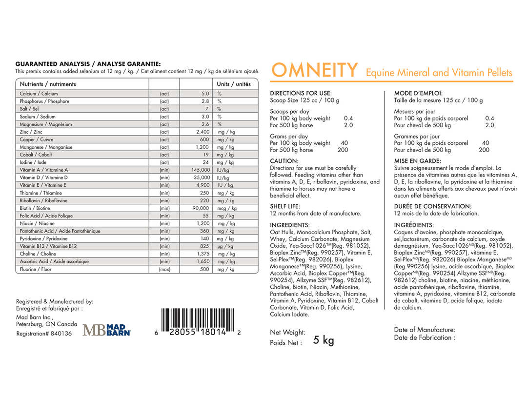 Equine Supplements - Mad Barn Omneity - Equine Mineral and Vitamin Pellet