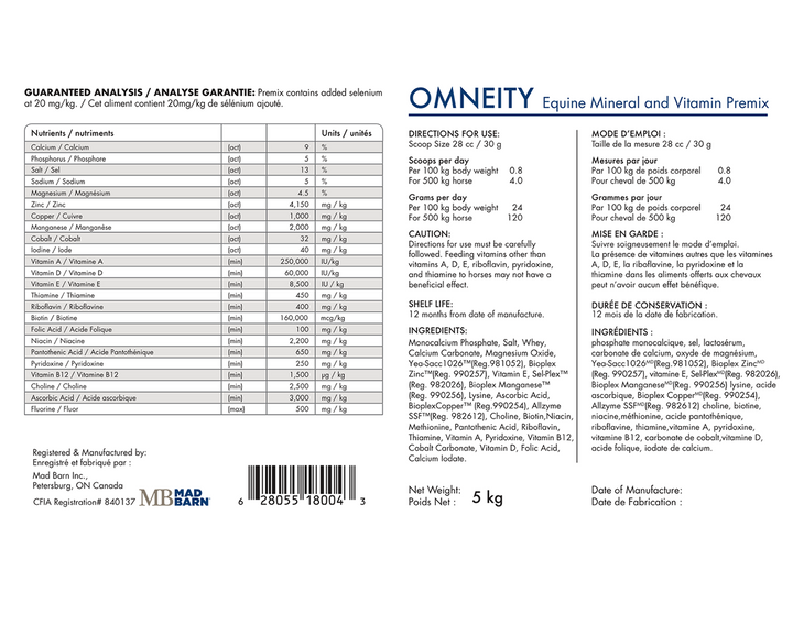 Equine Supplements - Mad Barn Omneity - Equine Mineral and Vitamin Premix