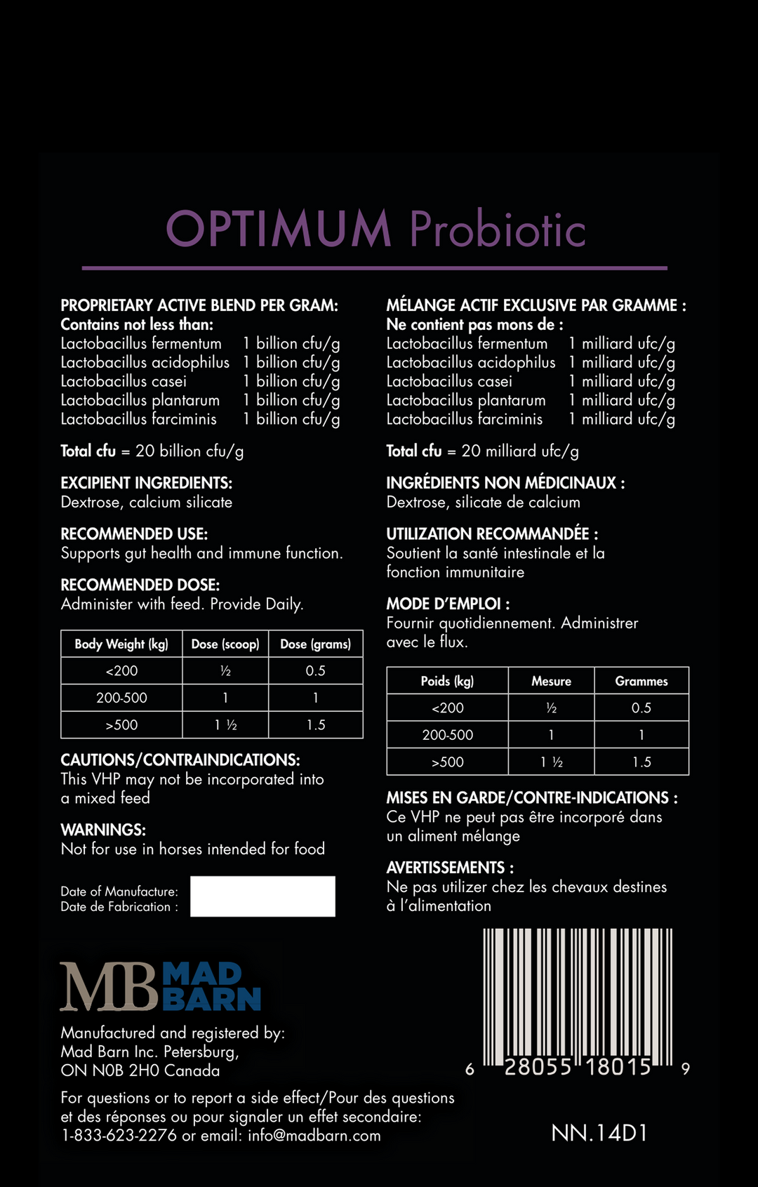 Equine Supplements - Mad Barn Optimum Probiotics