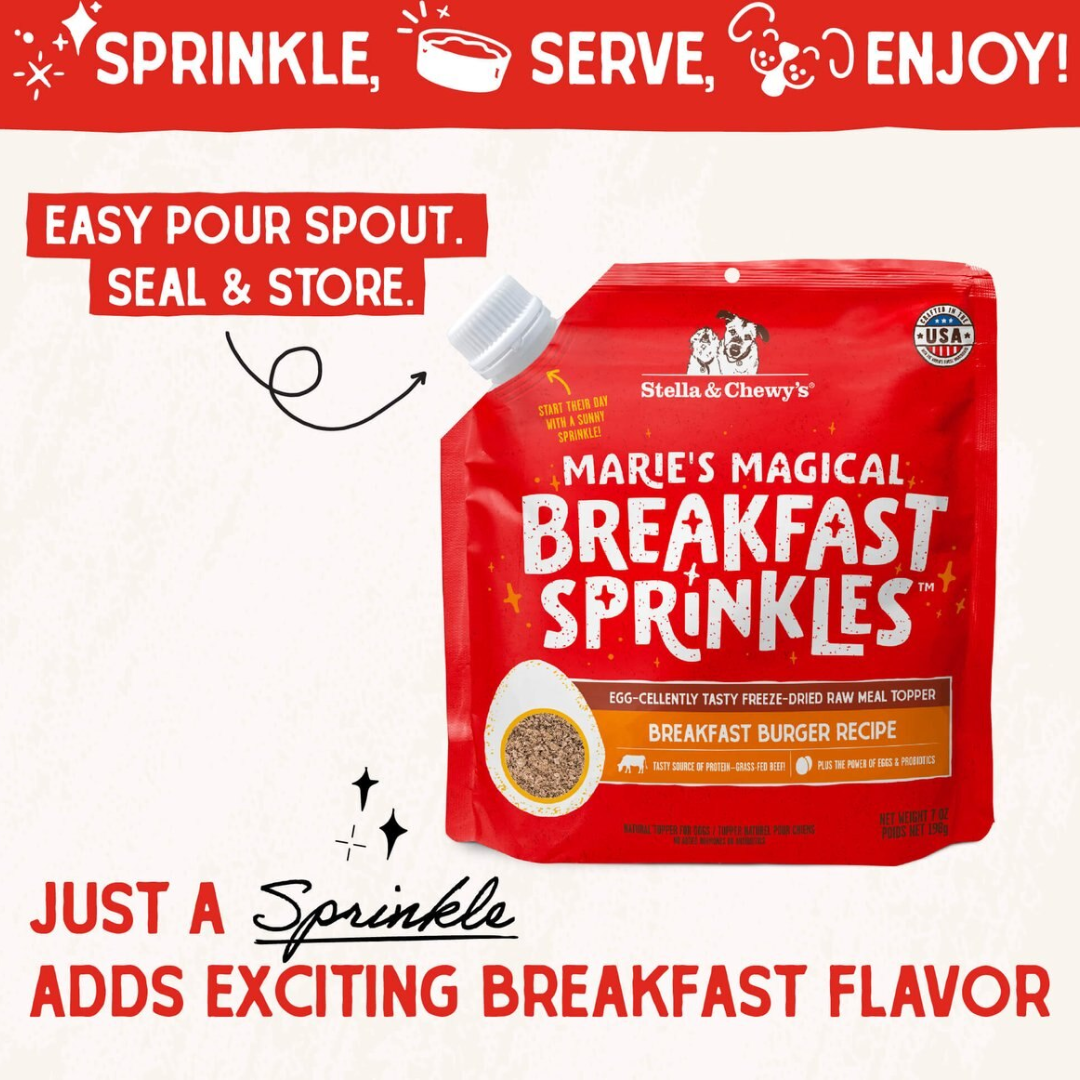Stella & Chewy's Freeze-Dried Raw Dog Meal Mixers - Magical Breakfast Sprinkles Breakfast Burger Grain-Free Recipe