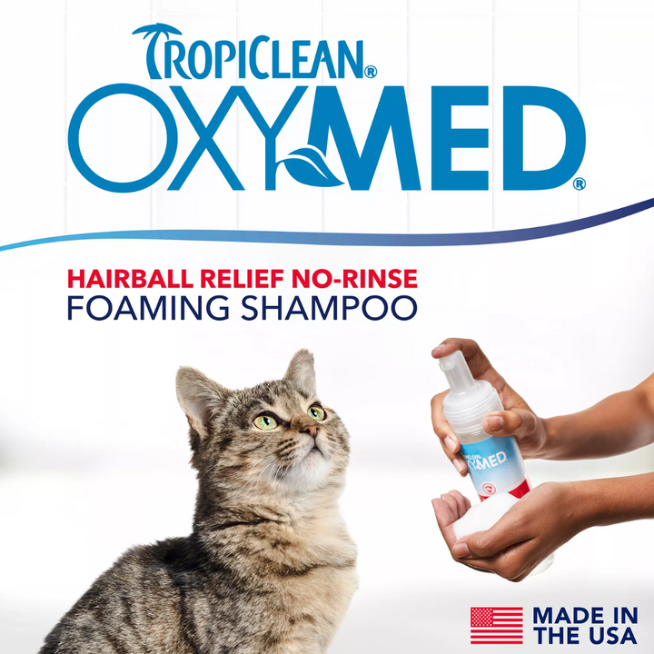 Tropiclean Cat Grooming Supplies - OxyMed Hairball Relief No-Rinse Foaming