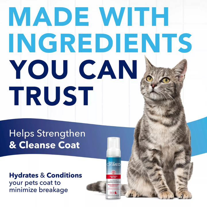 Tropiclean Cat Grooming Supplies - OxyMed Hairball Relief No-Rinse Foaming