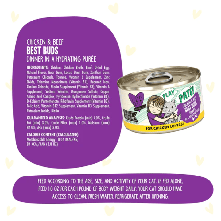 Weruva Wet Cat Food - BFF PLAY Paté Chicken & Beef Best Buds in a Hydrating Purée Canned