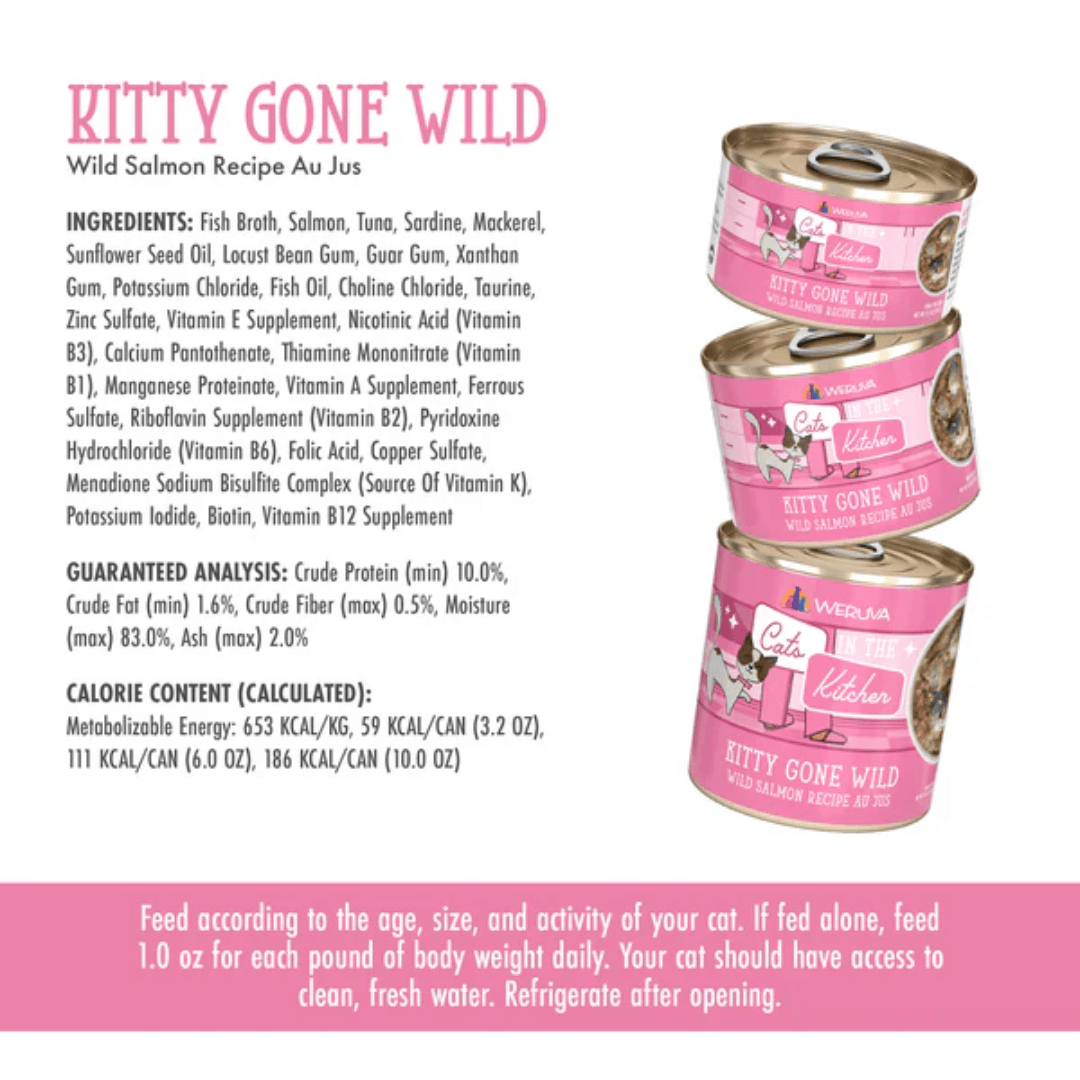 Weruva Wet Cat Food - Cats in the Kitchen Kitty Gone Wild Wild Salmon Recipe Au Jus Canned