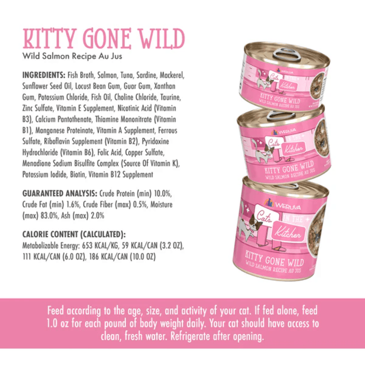 Weruva Wet Cat Food - Cats in the Kitchen Kitty Gone Wild Wild Salmon Recipe Au Jus Canned