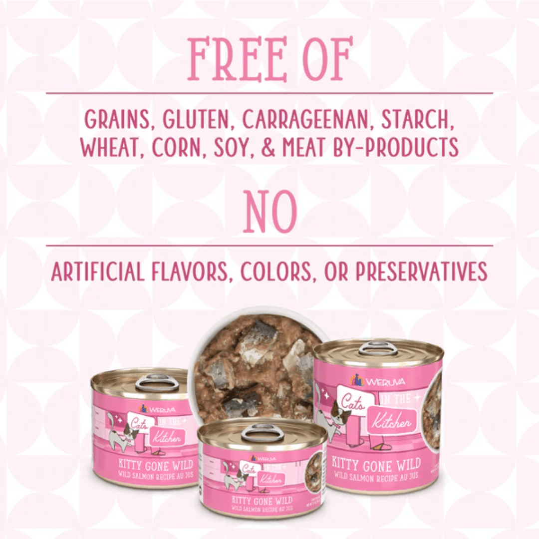 Weruva Wet Cat Food - Cats in the Kitchen Kitty Gone Wild Wild Salmon Recipe Au Jus Canned