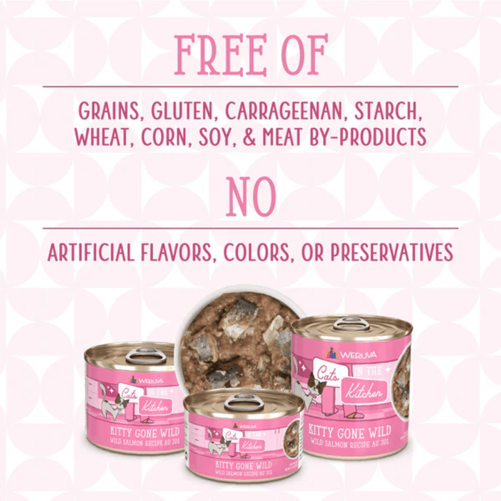 Weruva Wet Cat Food - Cats in the Kitchen Kitty Gone Wild Wild Salmon Recipe Au Jus Canned