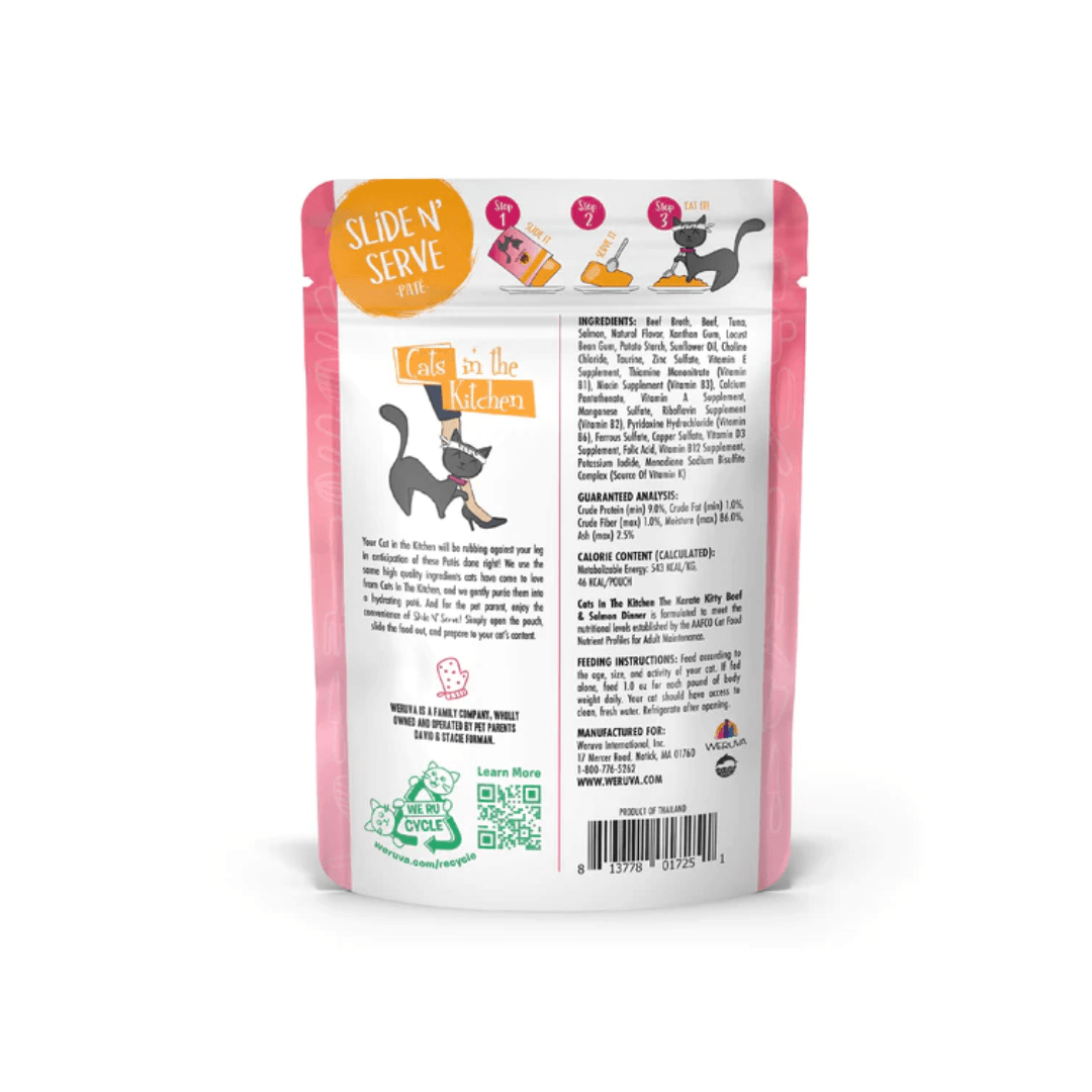 Weruva Wet Cat Food - Cats in the Kitchen The Karate Kitty Beef & Salmon in a Hydrating Puree Pouch