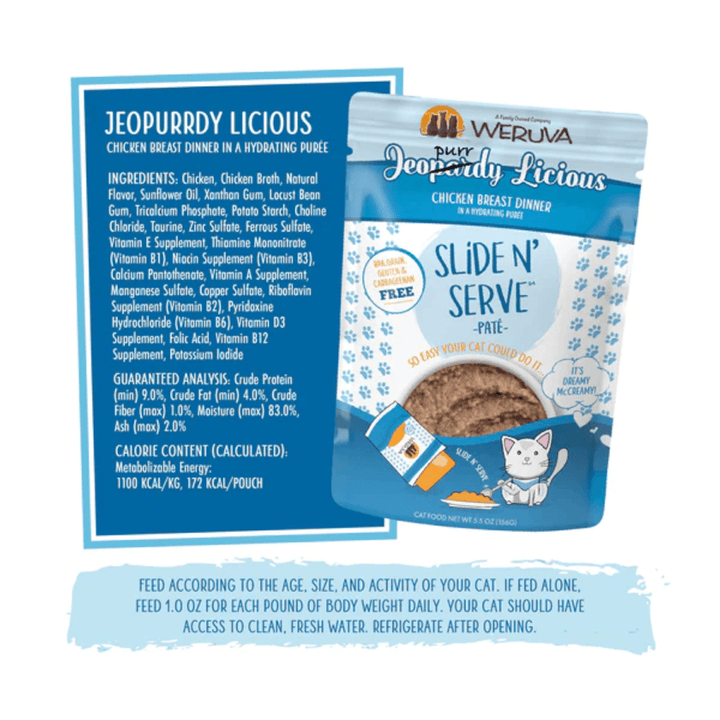 Weruva Wet Cat Food - Jeopurrdy Licious Chicken Breast Dinner in a Hydrating Purée Pouch
