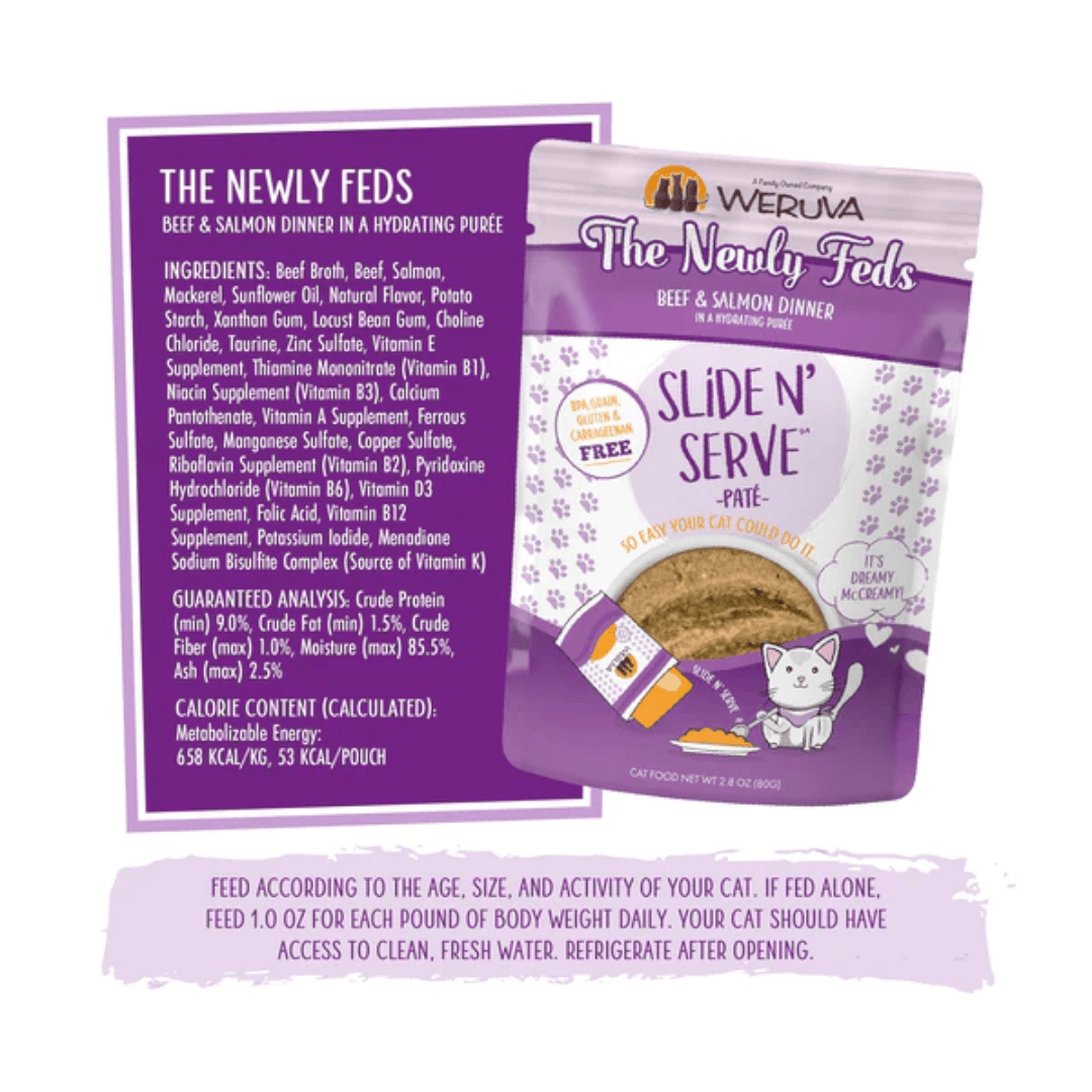 Weruva Wet Cat Food - The Newly Feds Beef & Salmon Dinner in a Hydrating Puree Pouch