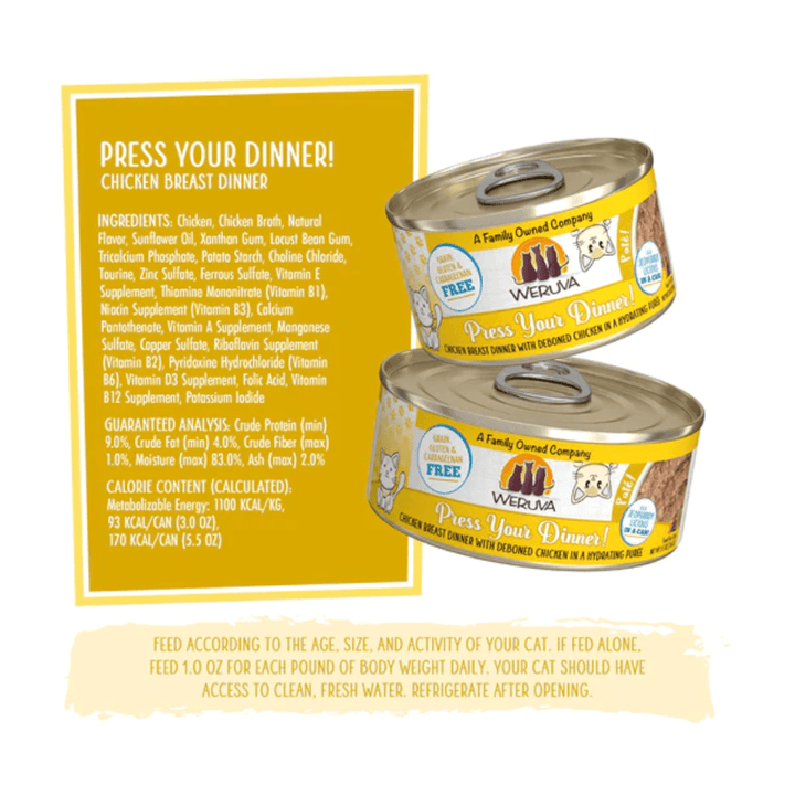 Weruva Wet Cat Food - Weruva Cat Paté Press Your Dinner! Chicken Breast Dinner with Deboned Chicken in a Hydrating Purée Canned