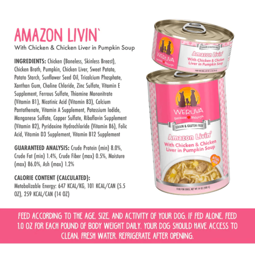 Weruva Wet Dog Food - Classics Amazon Livin' with Chicken & Chicken Liver in Pumpkin Soup Canned