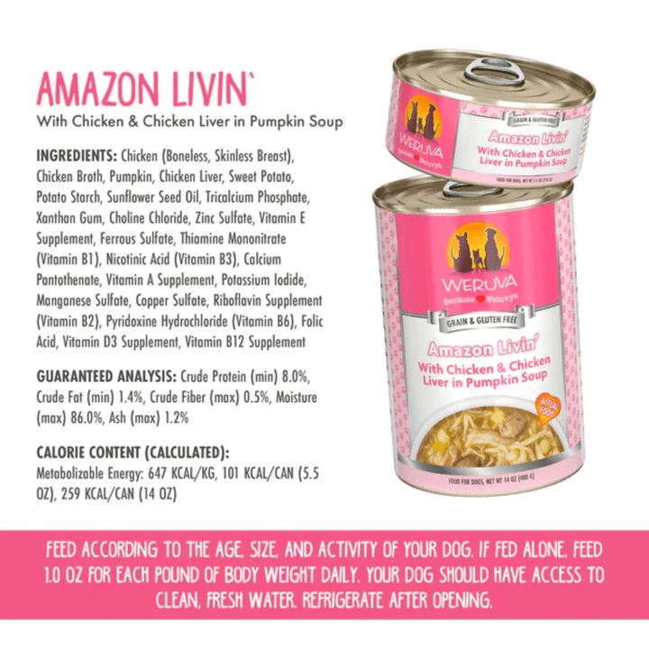 Weruva Wet Dog Food - Classics Amazon Livin' with Chicken & Chicken Liver in Pumpkin Soup Canned