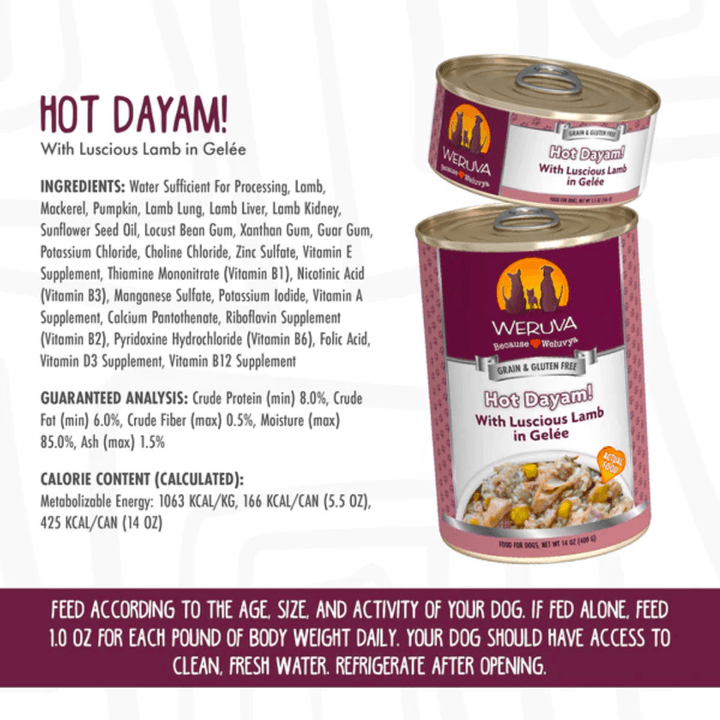 Weruva Wet Dog Food - Hot Dayam! with Luscious Lamb in Gelee Canned