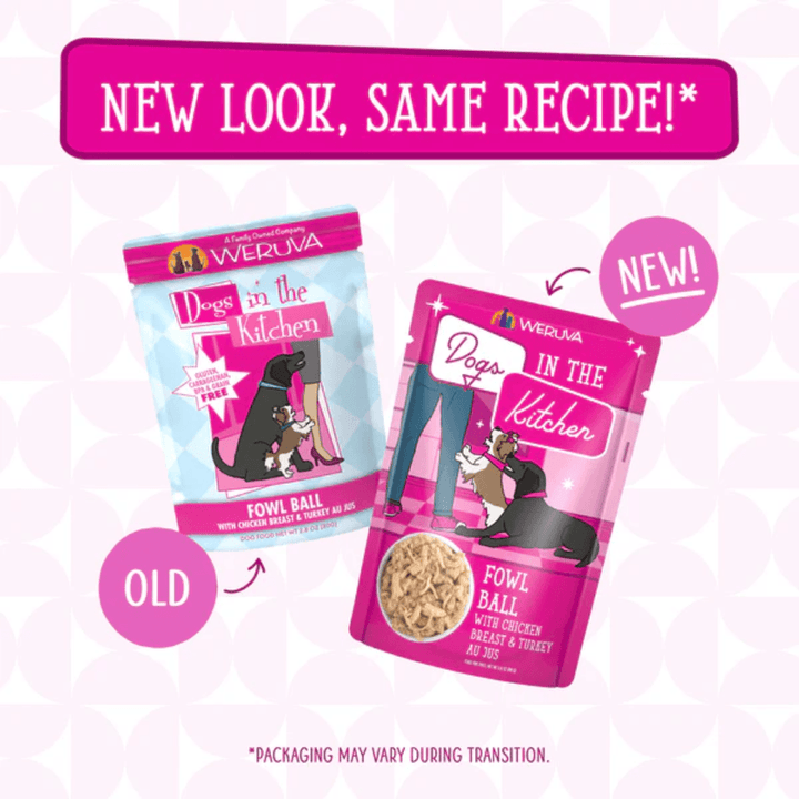 Weruva Wet Dog Food - Dogs in the Kitchen  Fowl Ball with Chicken Breast & Turkey Au Jus Pouch