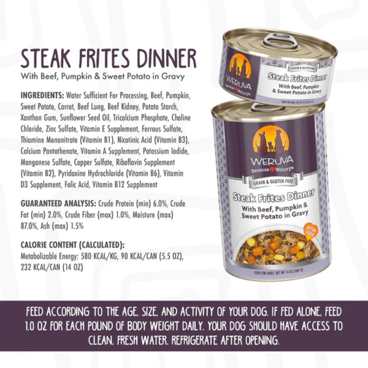 Weruva Wet Dog Food - Classics Steak Frites Dinner with Beef, Pumpkin & Sweet Potato in Gravy Canned