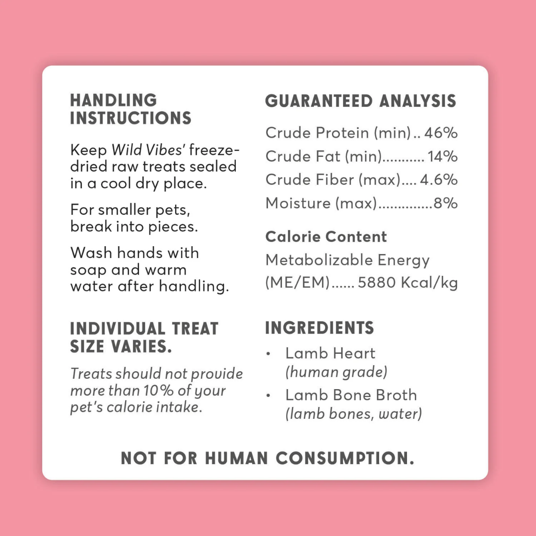 Wild Vibes Freeze-Dried Dog and Cat Treats - Lamb Heart & Bone Broth