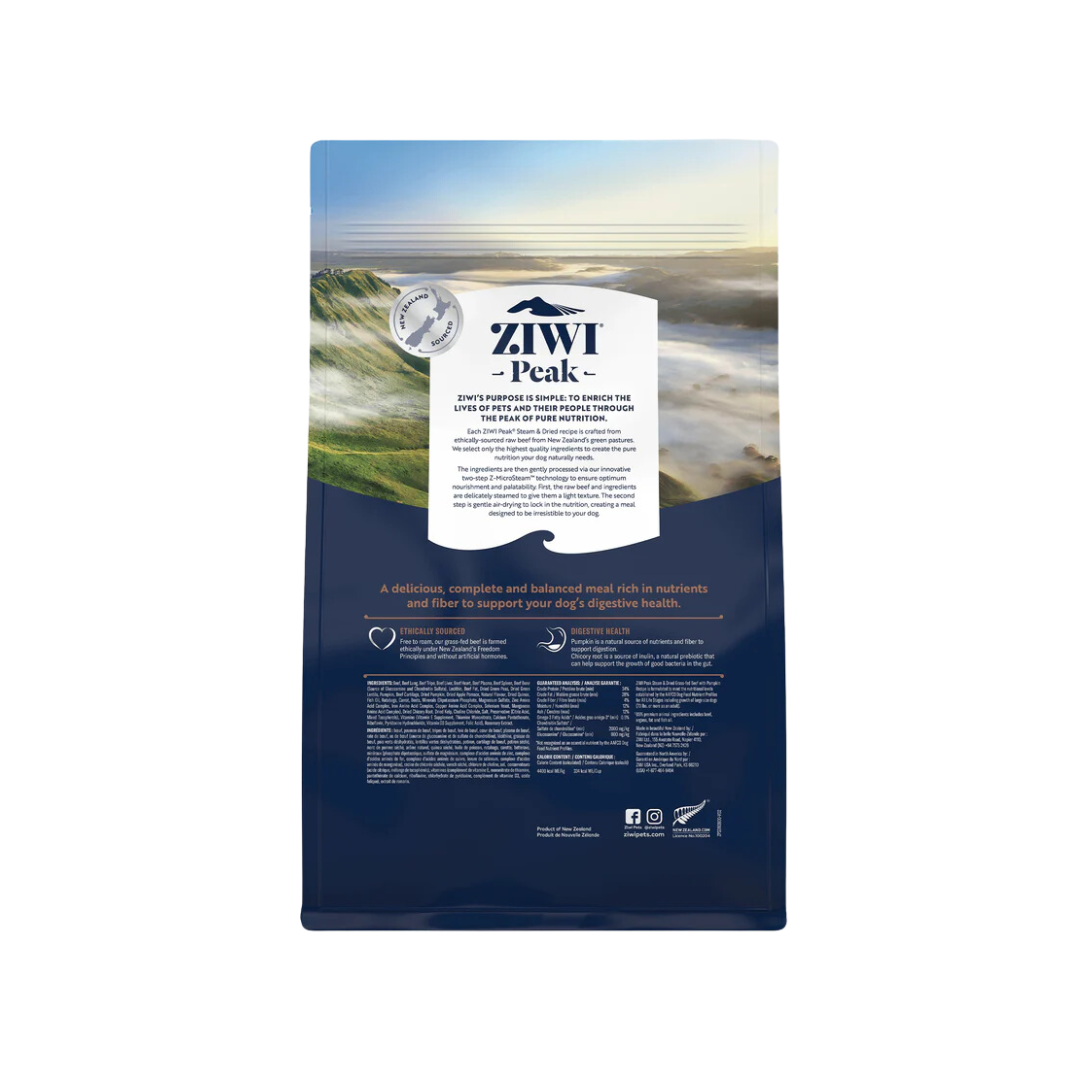 ZIWI Peak Steam-Dried Dog Food - Grass-Fed Beef and Pumpkin Recipe