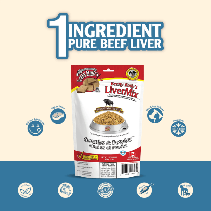 Benny Bully's Freeze - Dried Dog Treats - Liver Mix Crumbs and Powder - Toronto Pets