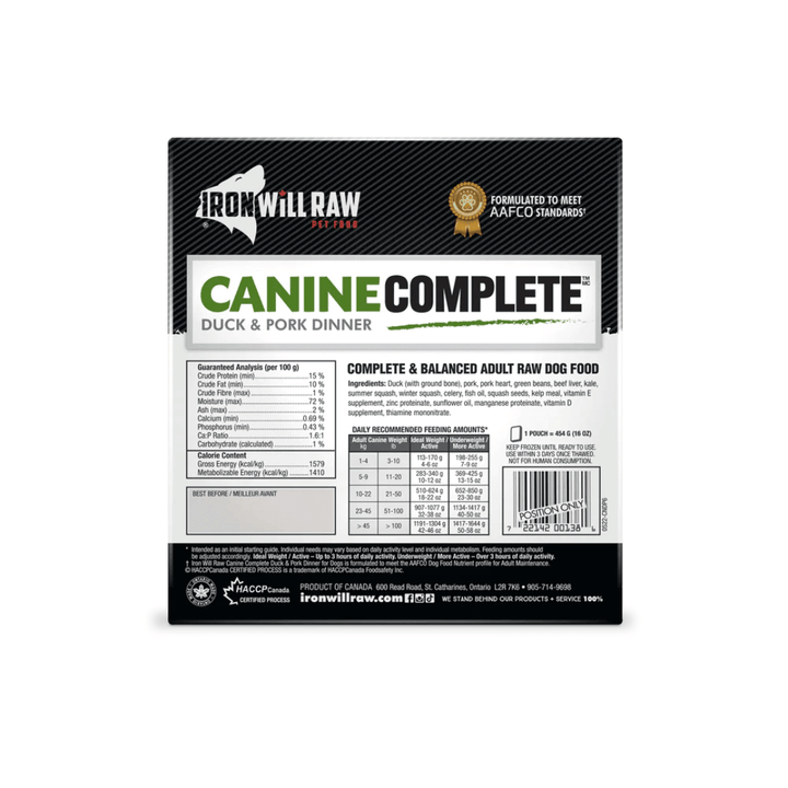 Iron Will Raw Frozen Dog Food - Canine Complete Duck & Pork Dinner - Toronto Pets