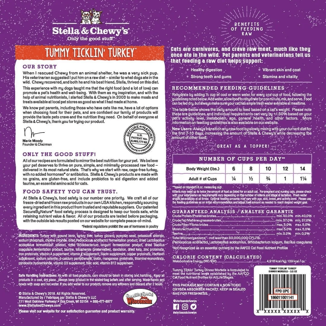 Stella & Chewy's Freeze Dried Cat Food - Tummy Ticklin’ Turkey Raw Dinner Morsels - Toronto Pets