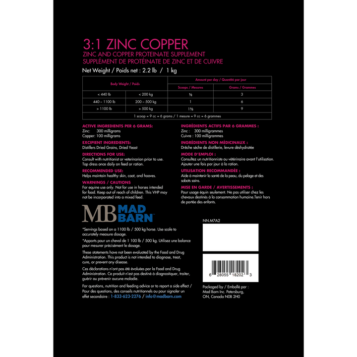 Equine Supplements - Mad Barn 3 to 1 zinc to copper
