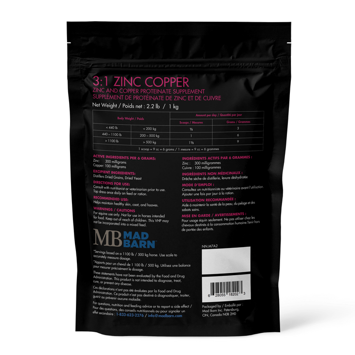 Equine Supplements - Mad Barn 3 to 1 zinc to copper