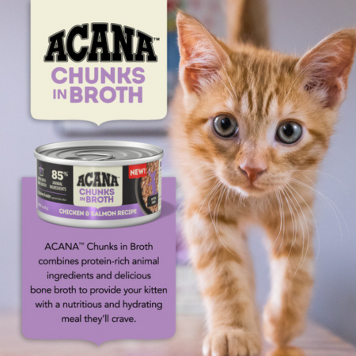 Acana Wet Cat Food -  Chunks in Broth Chicken & Salmon Recipe for Kittens Canned