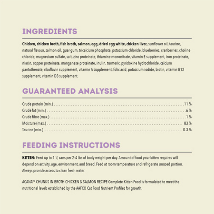 Acana Wet Cat Food -  Chunks in Broth Chicken & Salmon Recipe for Kittens Canned