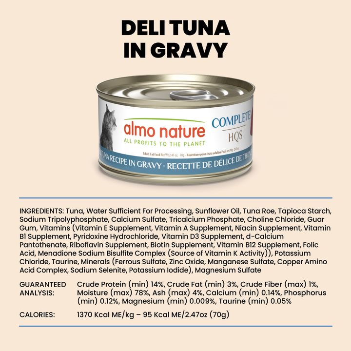 Almo Nature Wet Cat Food - HQS  Deli Tuna in Gravy Canned