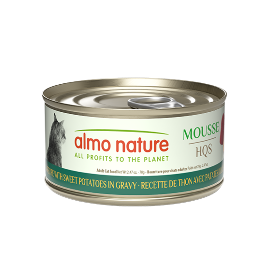 Almo Nature Wet Cat Food - HQS Mousse Tuna with Sweet Potatoes Recipe In Gravy Canned