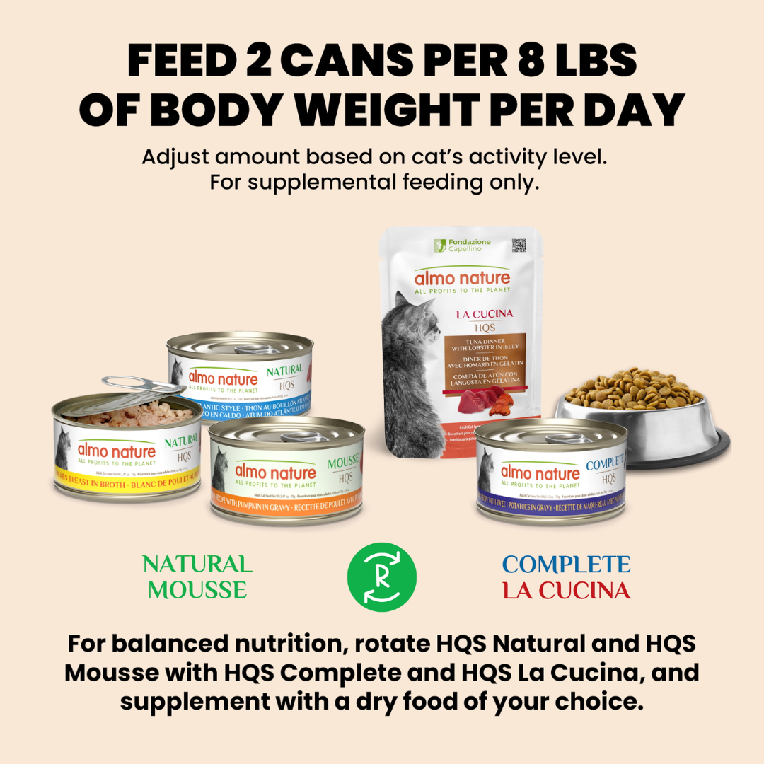 Almo Nature Wet Cat Food - HQS Mousse Tuna with Sweet Potatoes Recipe In Gravy Canned