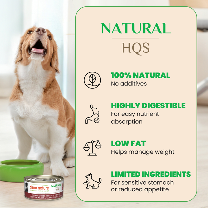 Almo Nature Wet Dog Food - Natural HQS Chicken Entree with Beef in Broth Canned
