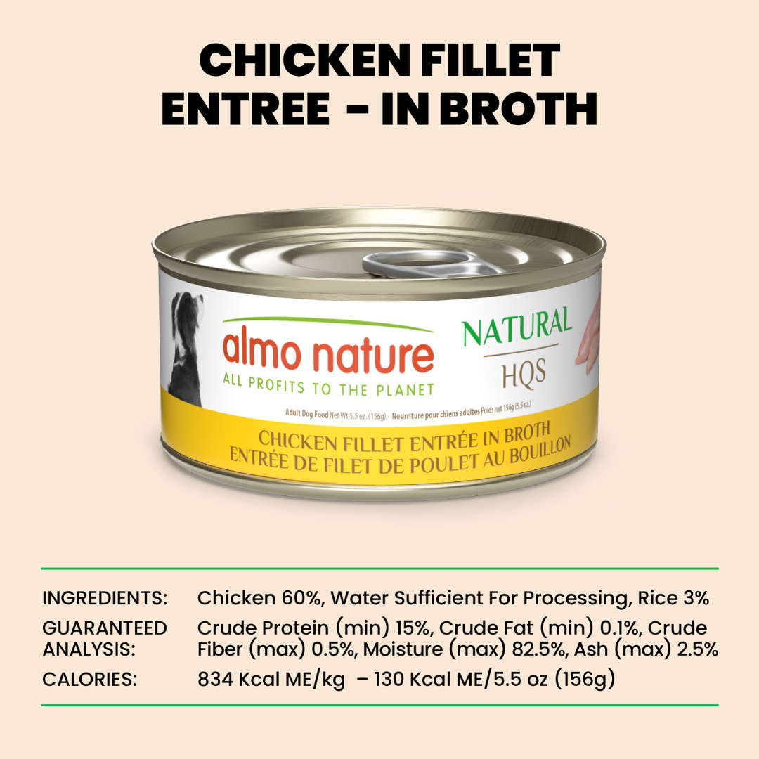 Almo Nature Wet Dog Food - Natural HQS Chicken Fillet Entree in Broth Canned