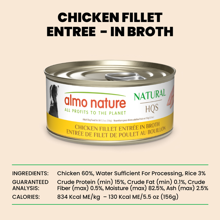 Almo Nature Wet Dog Food - Natural HQS Chicken Fillet Entree in Broth Canned