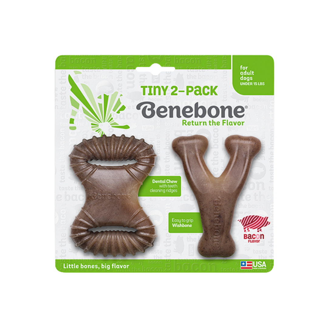 Benebone Dog Toys -  Dental Chew and Wishbone Bacon Flavor Dog Chew
