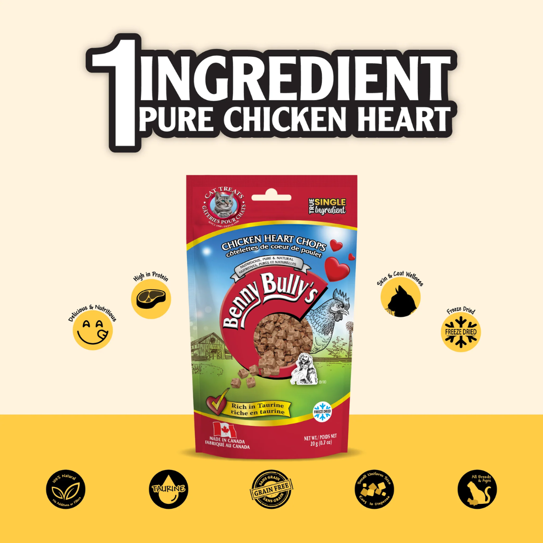Benny Bully's Freeze Dried Cat Treats - Chicken Heart Chops