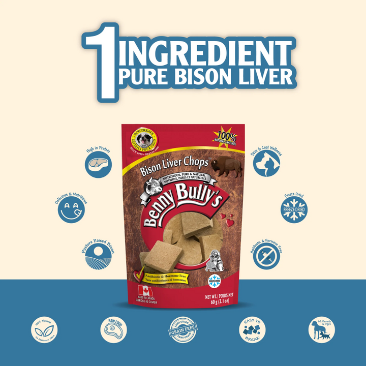 Benny Bully's Freeze Dried Dog Treats - Bison Liver Chops
