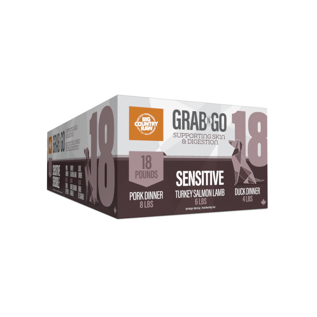 Big Country Raw Frozen Dog Food - Grab N Go Sensitive Pork, Turkey Salmon Lamb, Duck Dinner