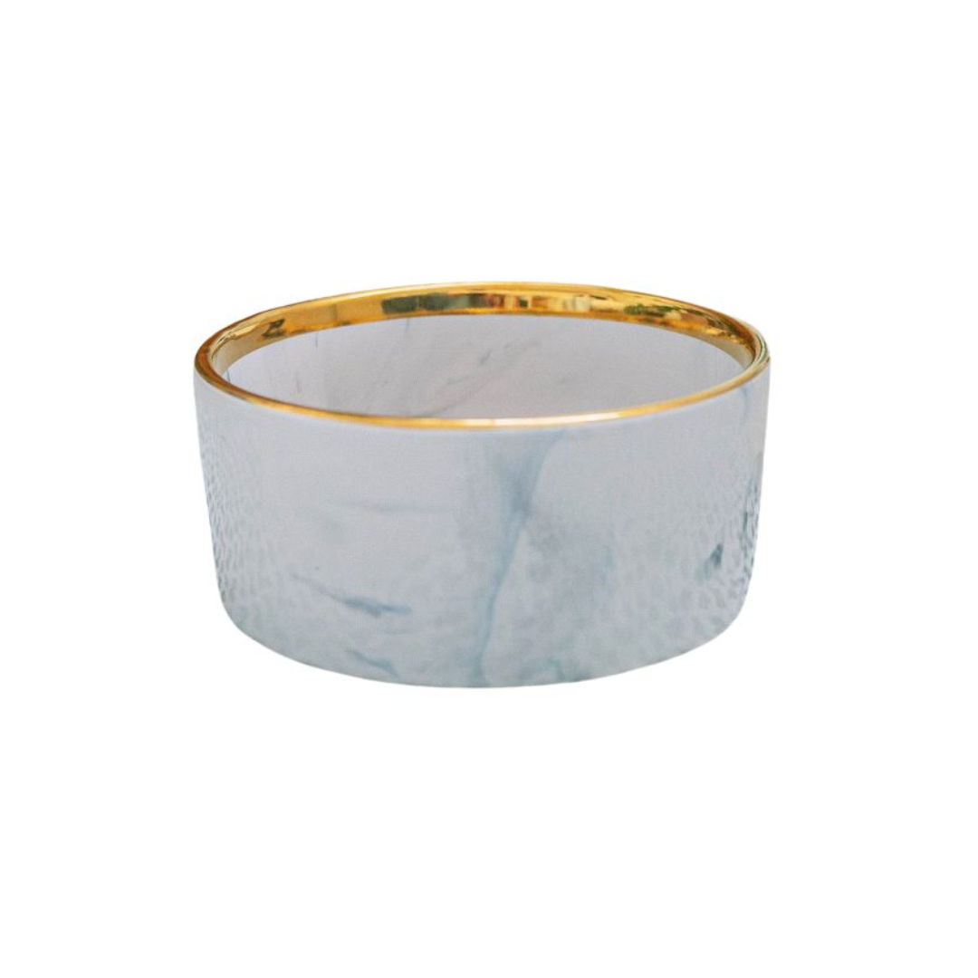 Dexypaws Dog Feeders - Grey Marble with Gold Ceramic Bowl