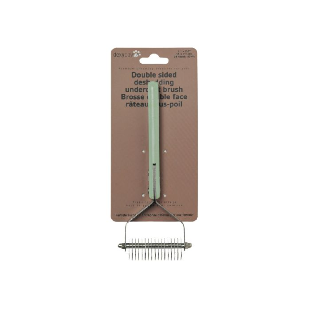 Dexypaws Pet Grooming Supplies - Double-Sided Metallic Deshedding Undercoat Brush