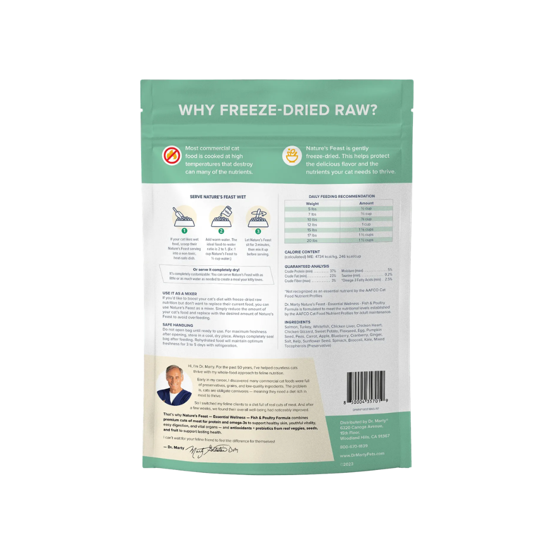 Dr. Marty Freeze-Dried Raw Cat Food - Nature's Feast Essential Wellness Fish & Poultry