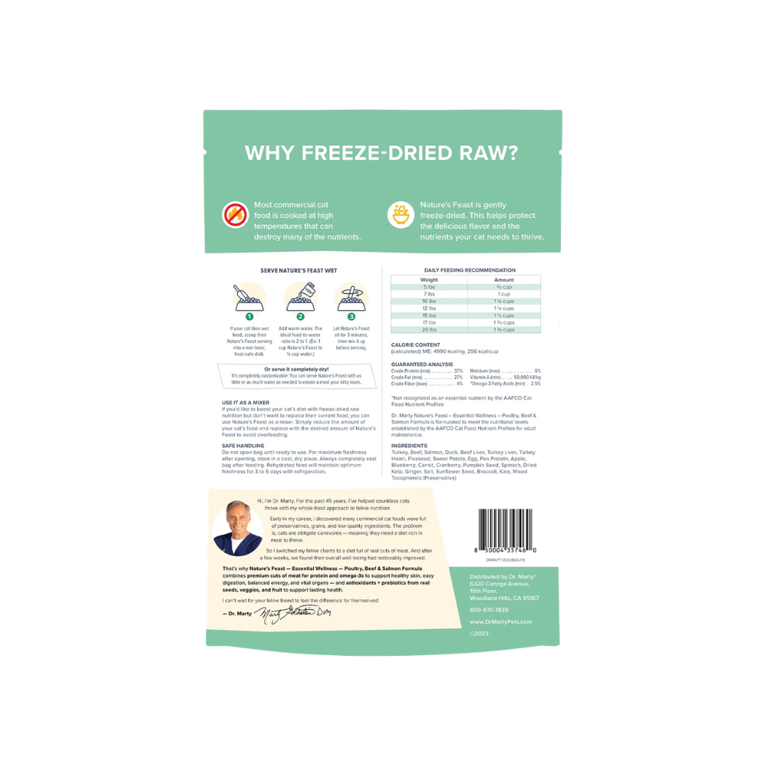Dr. Marty Freeze-Dried Raw Cat Food - Nature's Feast Essential WellnessPoultry, Beef & Salmon